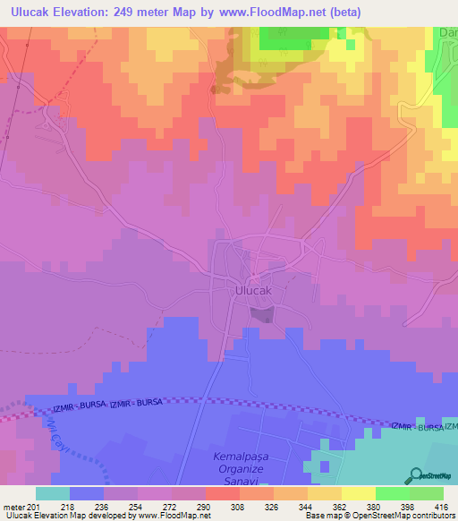 Ulucak,Turkey Elevation Map