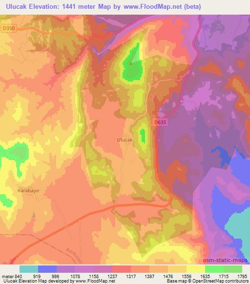 Ulucak,Turkey Elevation Map