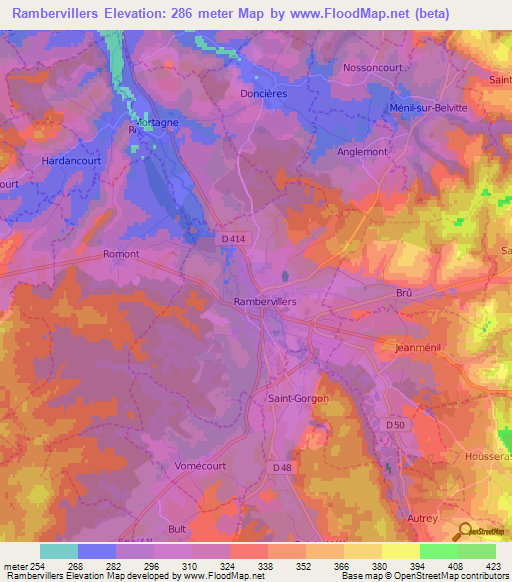 Rambervillers,France Elevation Map