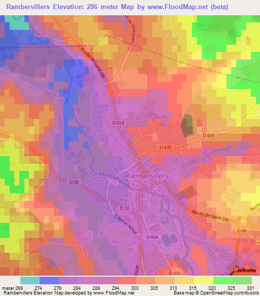 Rambervillers,France Elevation Map