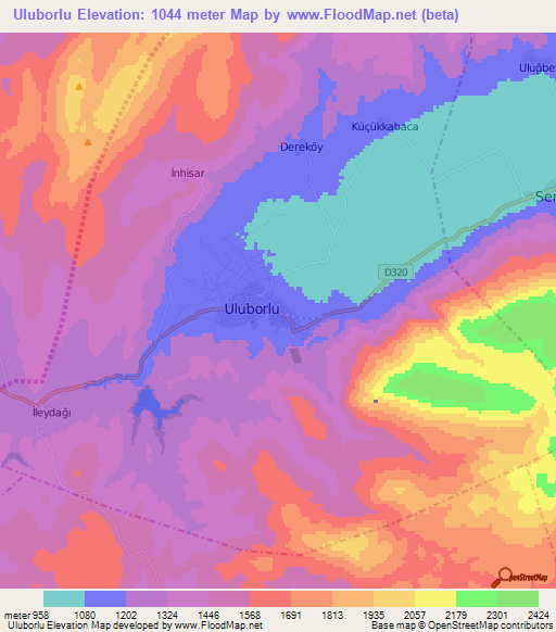 Uluborlu,Turkey Elevation Map