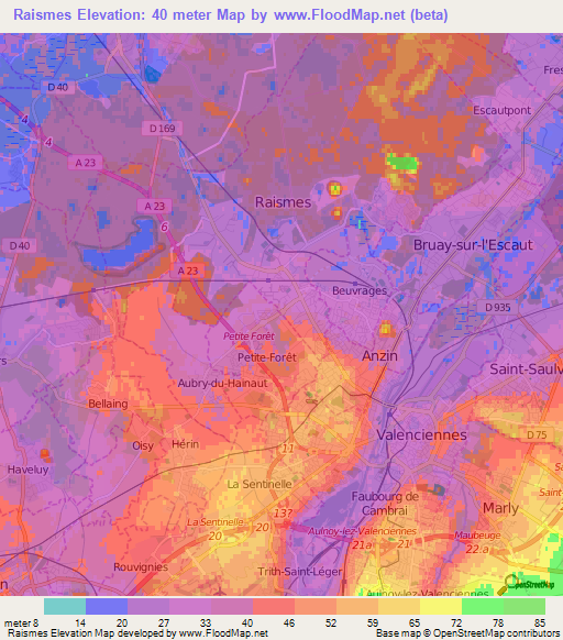 Raismes,France Elevation Map