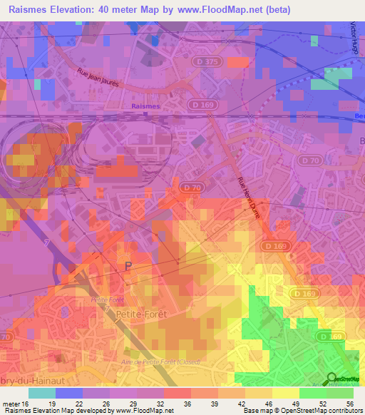 Raismes,France Elevation Map