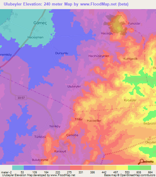 Ulubeyler,Turkey Elevation Map