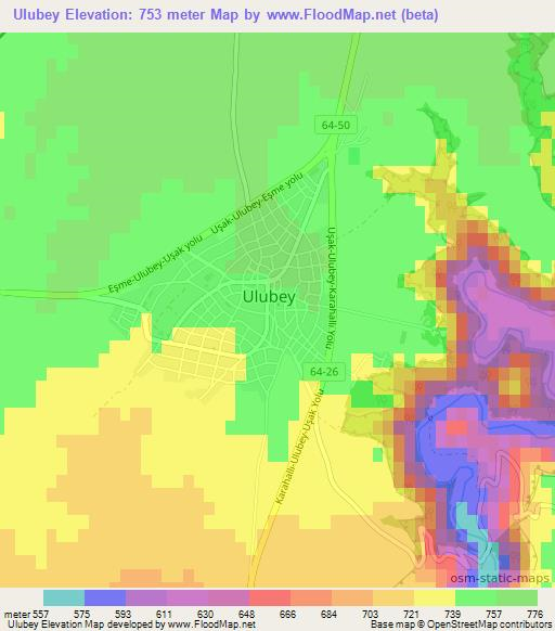 Ulubey,Turkey Elevation Map