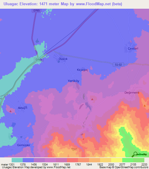 Uluagac,Turkey Elevation Map