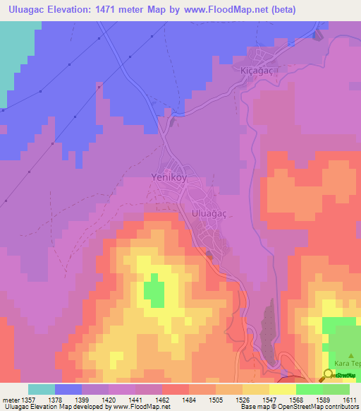 Uluagac,Turkey Elevation Map