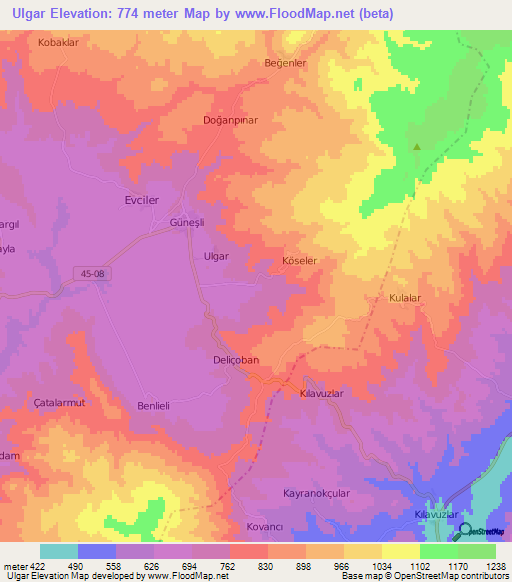 Ulgar,Turkey Elevation Map