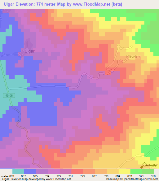 Ulgar,Turkey Elevation Map