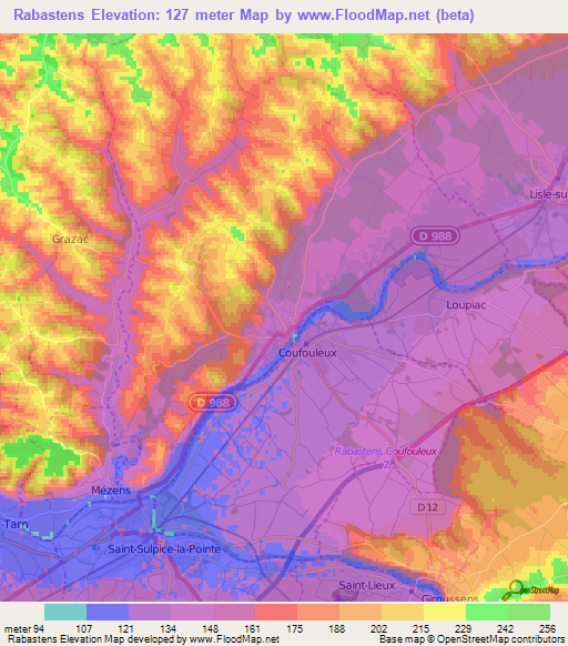 Rabastens,France Elevation Map