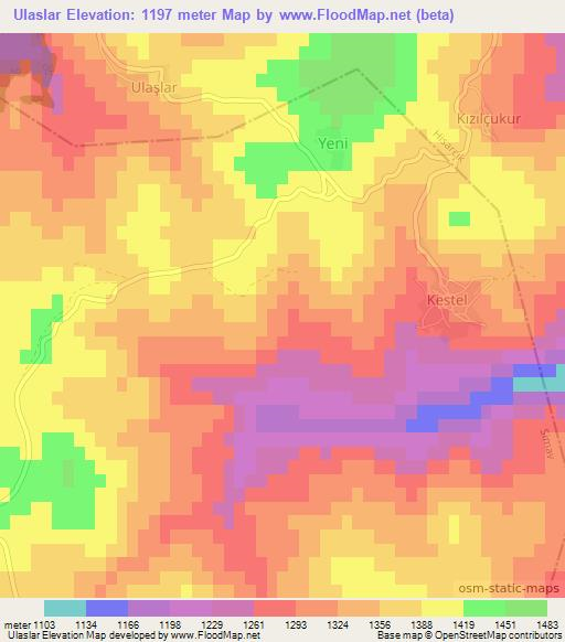 Ulaslar,Turkey Elevation Map