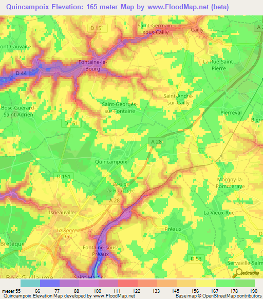 Quincampoix,France Elevation Map