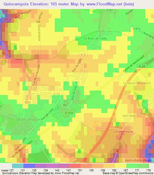 Quincampoix,France Elevation Map