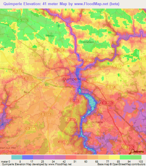 Quimperle,France Elevation Map