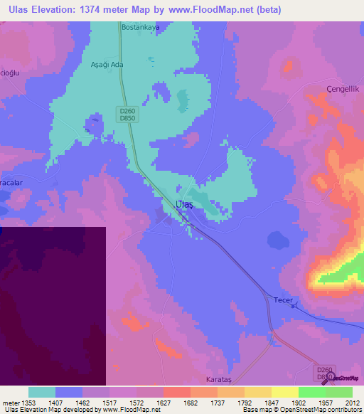 Ulas,Turkey Elevation Map