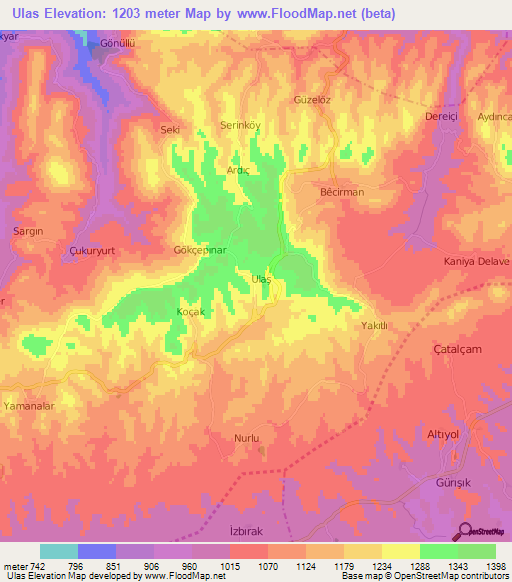 Ulas,Turkey Elevation Map