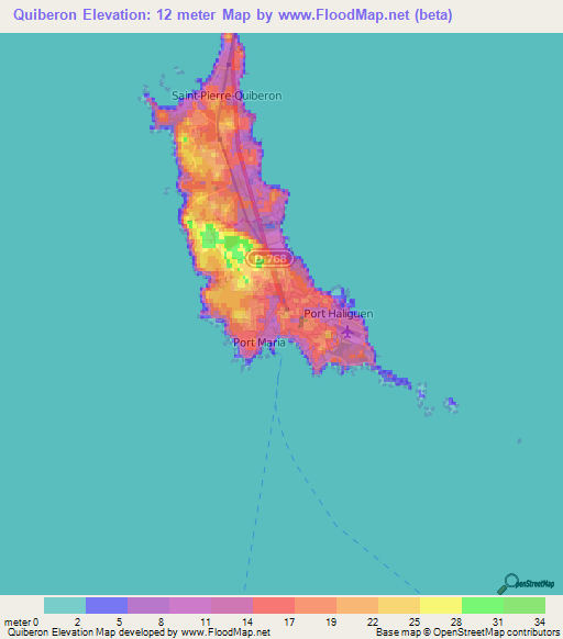 Quiberon,France Elevation Map