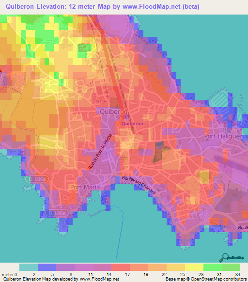 Quiberon,France Elevation Map