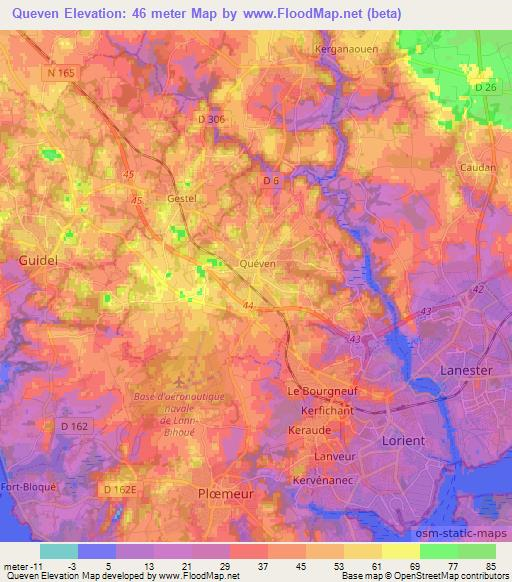 Queven,France Elevation Map