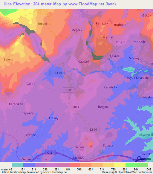 Ulas,Turkey Elevation Map