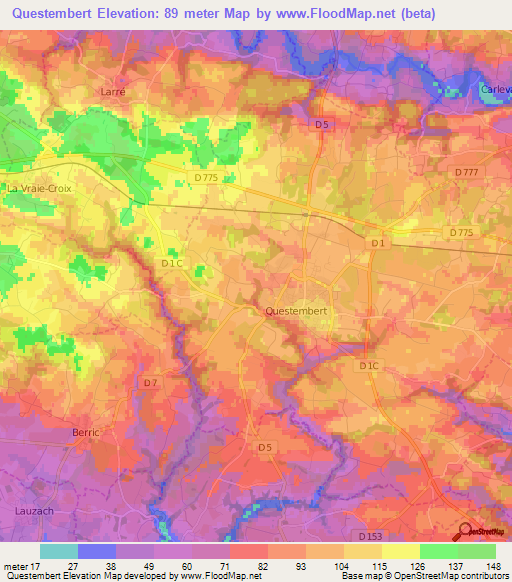 Questembert,France Elevation Map