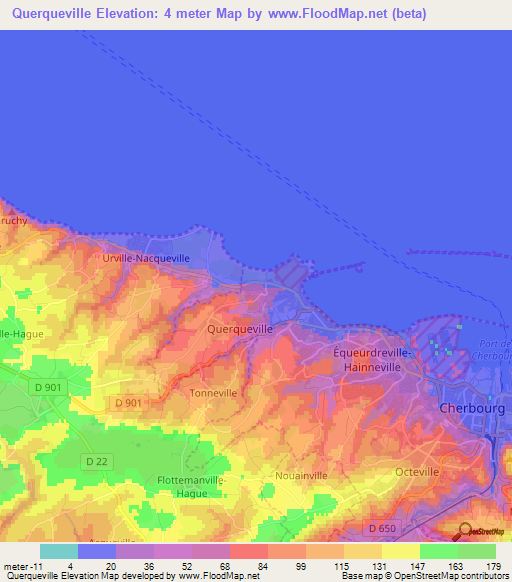 Querqueville,France Elevation Map