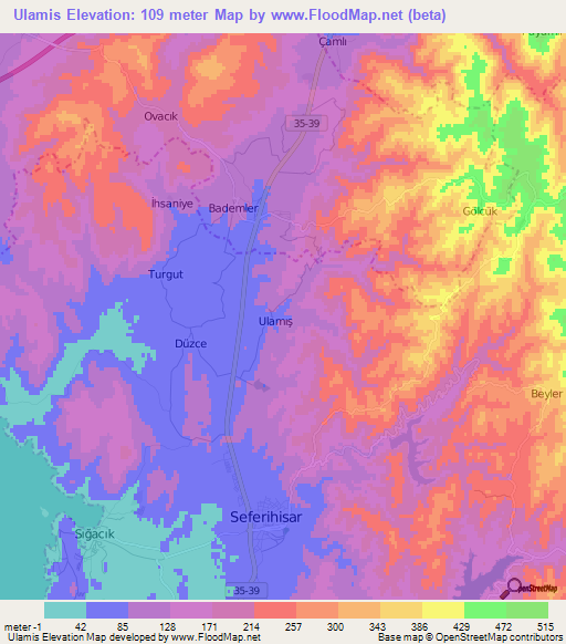 Ulamis,Turkey Elevation Map