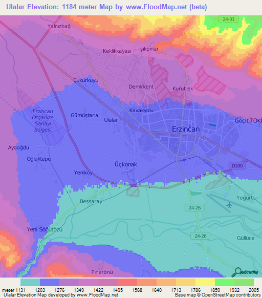 Ulalar,Turkey Elevation Map