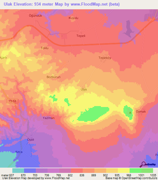 Ulak,Turkey Elevation Map