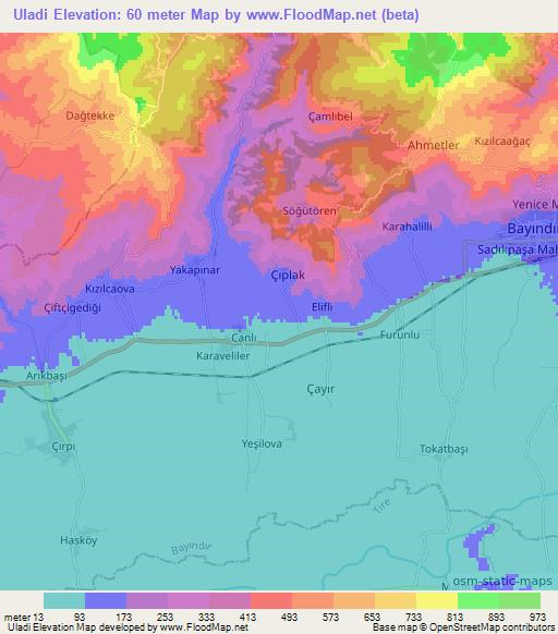 Uladi,Turkey Elevation Map