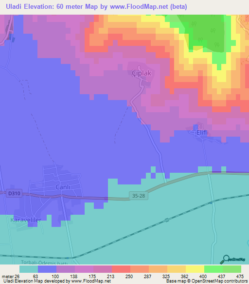 Uladi,Turkey Elevation Map