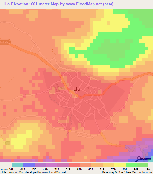 Ula,Turkey Elevation Map