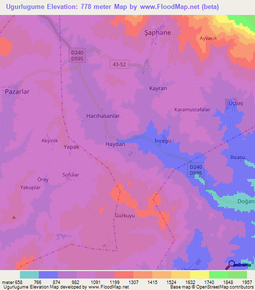 Ugurlugume,Turkey Elevation Map