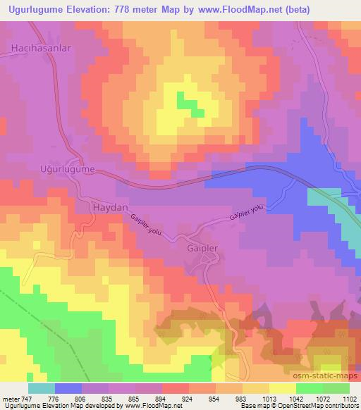 Ugurlugume,Turkey Elevation Map