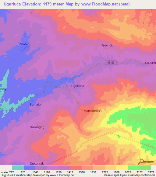 Ugurluca,Turkey Elevation Map