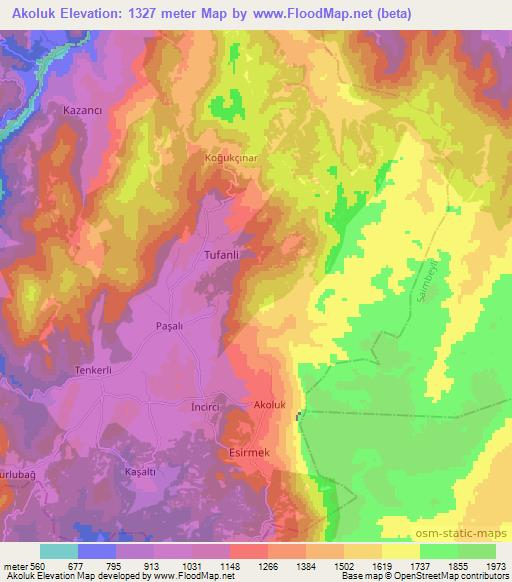 Akoluk,Turkey Elevation Map
