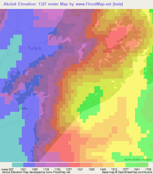 Akoluk,Turkey Elevation Map