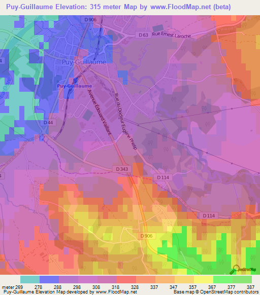 Puy-Guillaume,France Elevation Map