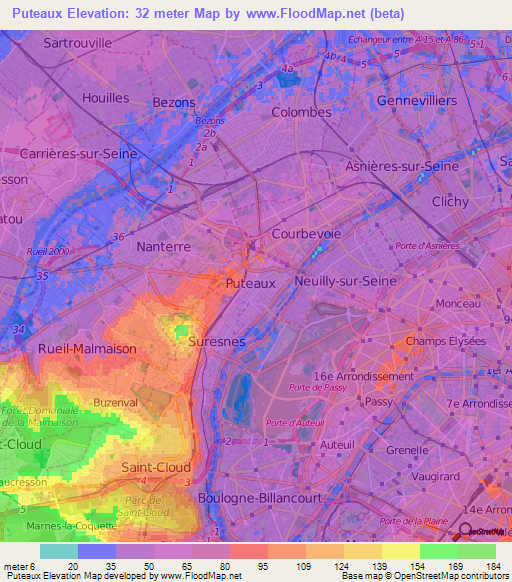 Puteaux,France Elevation Map