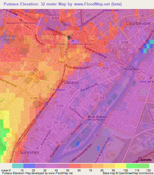 Puteaux,France Elevation Map