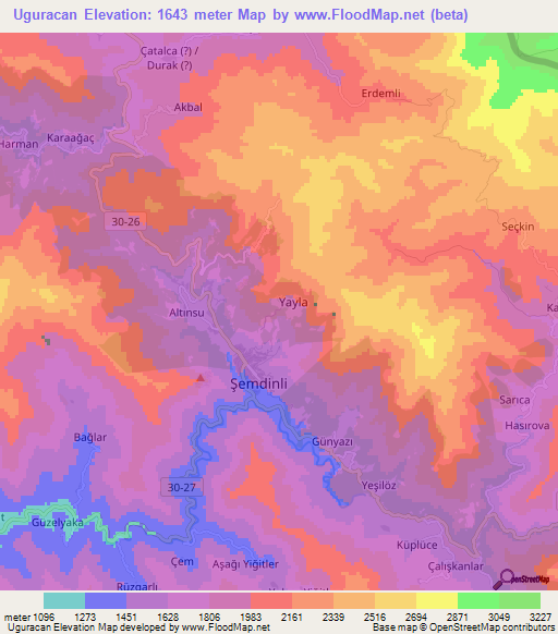 Uguracan,Turkey Elevation Map