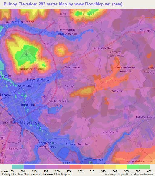 Pulnoy,France Elevation Map