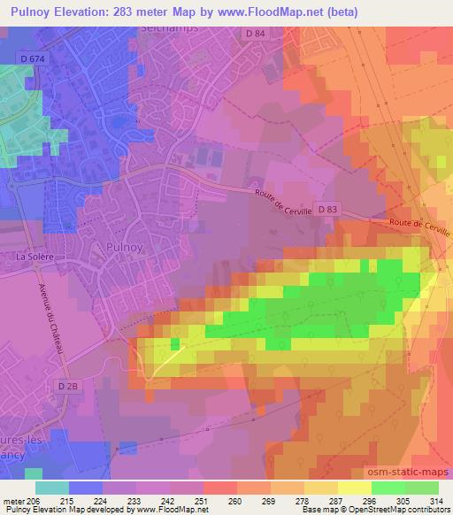 Pulnoy,France Elevation Map