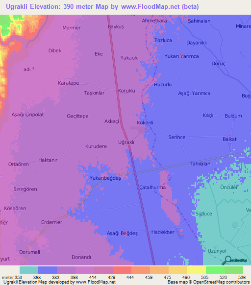 Ugrakli,Turkey Elevation Map