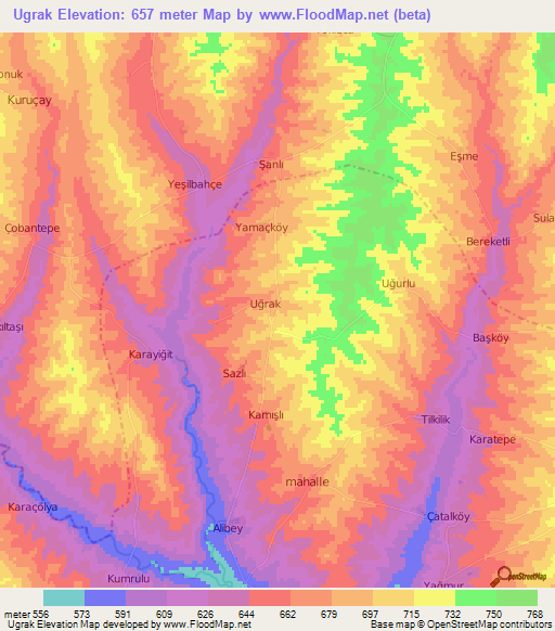 Ugrak,Turkey Elevation Map