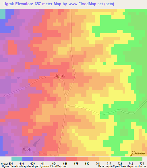 Ugrak,Turkey Elevation Map