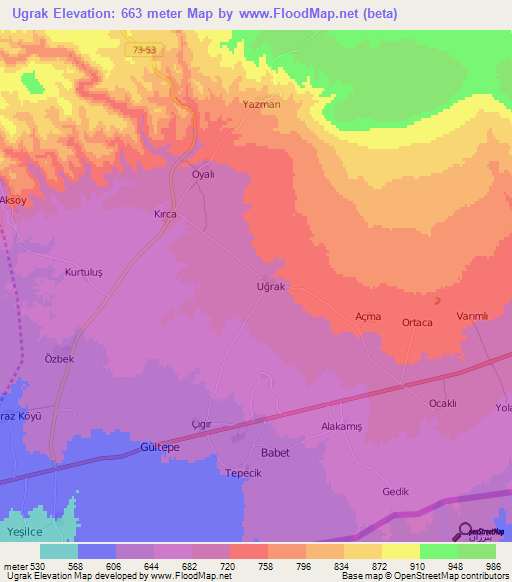 Ugrak,Turkey Elevation Map