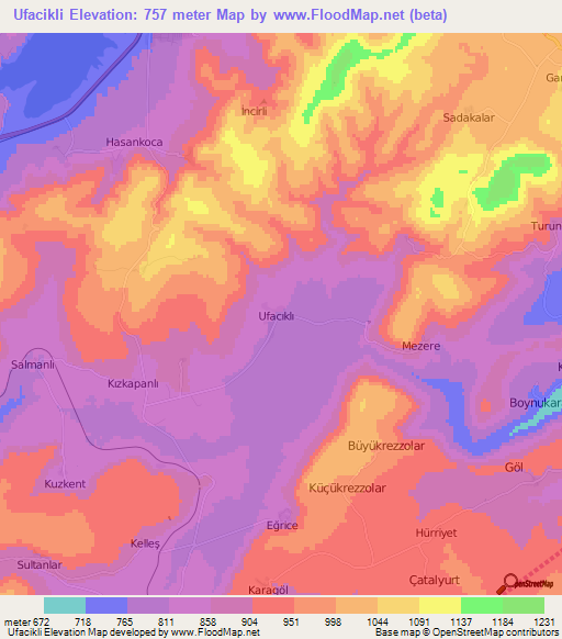 Ufacikli,Turkey Elevation Map