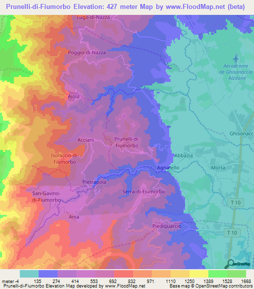 Prunelli-di-Fiumorbo,France Elevation Map