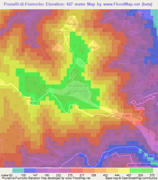 Prunelli-di-Fiumorbo,France Elevation Map